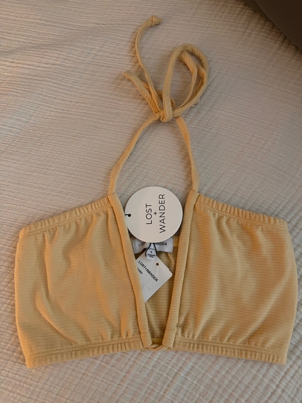 Lost+Wander Ribbed Halter Positano Top in Butter Yellow